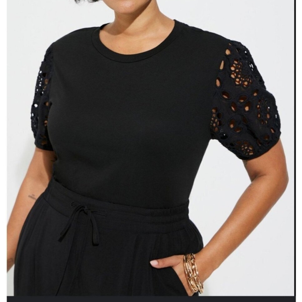 Torrid Black Eyelet Sleeve Tshirt 4